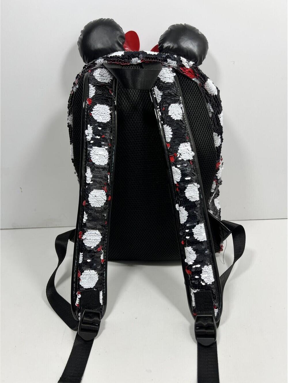 Disney Parks Retired Reversible Sequins Mini Moose Backpack EUC Black Red Ears - Picture 8 of 9